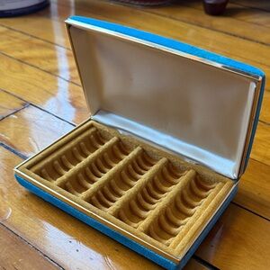 Vintage Mele Teal Blue Jewelry Clamshell Box